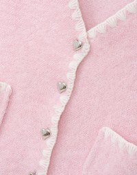 French Trim Heart Button Fluffy Jacket