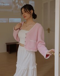 French Trim Heart Button Fluffy Jacket