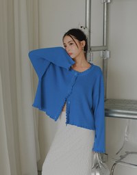 Long Sleeve Lace Trim Button Knit Top