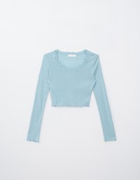 Layered Lettuce Edge Knit Long Sleeve Top