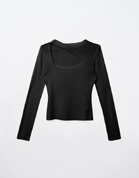 Long Sleeve Ribbed Knit Cut Out Top