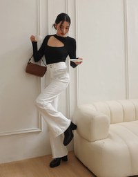 Long Sleeve Ribbed Knit Cut Out Top