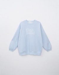 Oversized Letter Print Round Neck Fleece Lined Sweatshirt