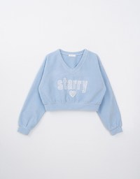 V Neck Lace Letter Embossed Sweatshirt