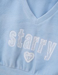 V Neck Lace Letter Embossed Sweatshirt