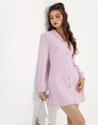 Lightweight Fleece Hooded Mini Dress with Button Closure