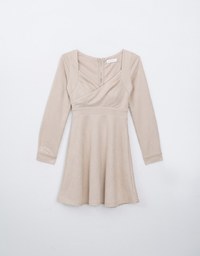 Faux Suede Long Sleeve A Line Padded Mini Dress