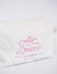 AIR SPACE Logo Embroidered Furry Handheld Cosmetic Bag