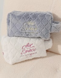 AIR SPACE Logo Embroidered Furry Handheld Cosmetic Bag