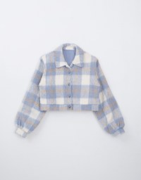 Plaid Button Front Woolen Jacket With Collared Neck