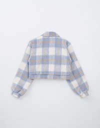 Plaid Button Front Woolen Jacket With Collared Neck