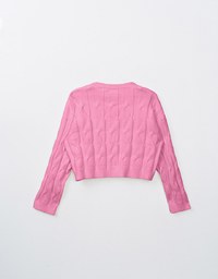 Long Sleeve Solid V Neck Cable Knit Top