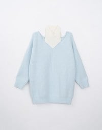 Cold Shoulder Oversized Knit Top With Color Block Design