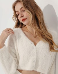 Long Sleeve Fluffy Mohair Ribbed Cropped Top