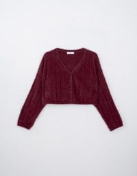 Long Sleeve Fluffy Mohair Ribbed Cropped Top