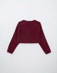 Long Sleeve Fluffy Mohair Ribbed Cropped Top