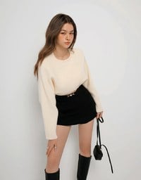 Loose Crossover Asymmetrical Hem Knitted Sweater