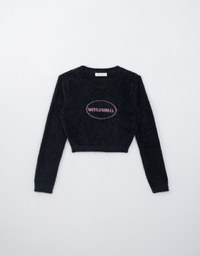 【HEYMAN Design】Embossed Letter Velvet Knit Cropped Top