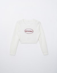 【HEYMAN Design】Embossed Letter Velvet Knit Cropped Top