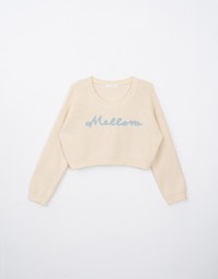 Long Sleeve Mellow Letter Embroidered Knit Cropped Top