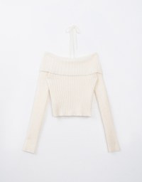 2 Way Long Sleeve Off Shoulder Striped Knitted Top