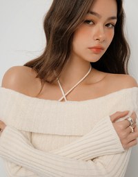 2 Way Long Sleeve Off Shoulder Striped Knitted Top