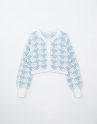 Mohair Houndstooth Knit Cardigan with Button Closure