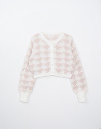 Mohair Houndstooth Knit Cardigan with Button Closure