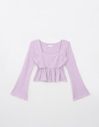 Square Neck Ruffle Flared Knit Top