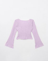 Square Neck Ruffle Flared Knit Top