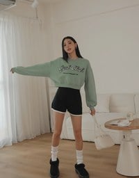 Fleece Lined Cropped Sweater With Letter Print Embroidered