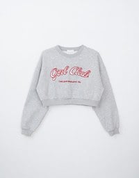 Fleece Lined Cropped Sweater With Letter Print Embroidered