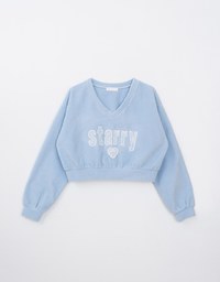 V Neck Lace Letter Embossed Sweatshirt