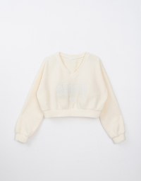 V Neck Lace Letter Embossed Sweatshirt