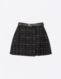 Classic Plaid Woolen Mini Skirt (with Belt)