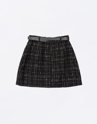 Classic Plaid Woolen Mini Skirt (with Belt)