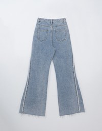 Vintage Fringe Distressed Jeans Denim High Waisted Wide Pants Culottes