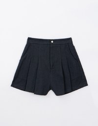 Press Button Heavyweight Pleated Jeans Denim Shorts