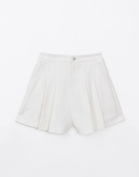 Press Button Heavyweight Pleated Jeans Denim Shorts