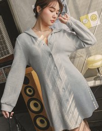 Lightweight Fleece Hooded Mini Dress with Button Closure