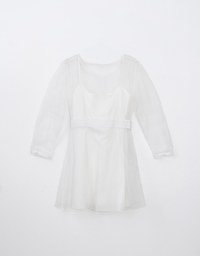 Sheer Back Tie Puff Sleeve Mini Dress