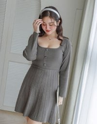 Long Sleeve A Line Pleated Knitted Mini Dress