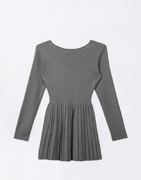 Long Sleeve A Line Pleated Knitted Mini Dress