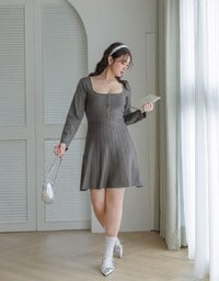 Long Sleeve A Line Pleated Knitted Mini Dress