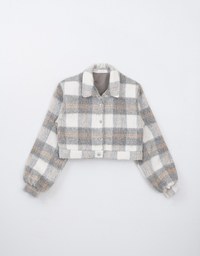 Plaid Button Front Woolen Jacket With Collared Neck