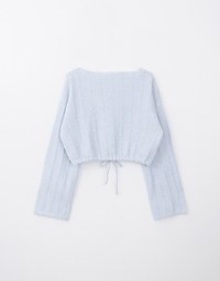 V Neck Drawstring Knit Top