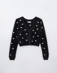 Mohair Heart Embroidered Buttoned Cardigan