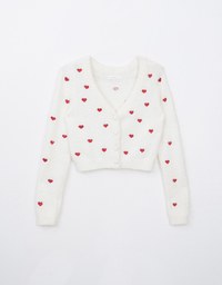 Mohair Heart Embroidered Buttoned Cardigan