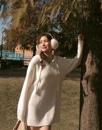 Long Sleeve Oversized Hooded Knitted Sweater