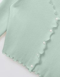 Pearl Button Ruffle Trim Heavyweight Knitted Top